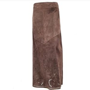 Siena Studio Laser-Cut Brown Suede Maxi Skirt 4